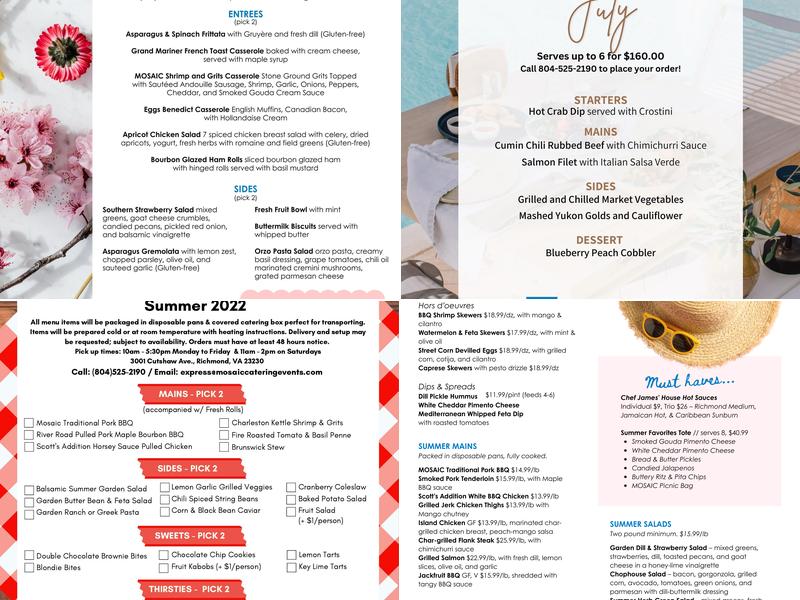 MOSAIC Catering + Events Menu