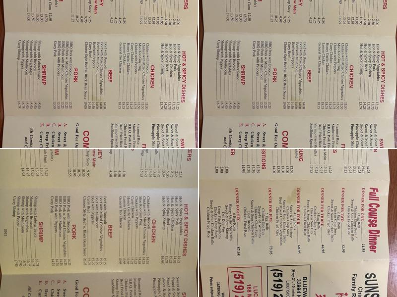 Sunshine Restaurant Menu
