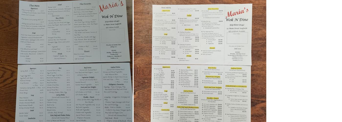 Maria’s Wok n Dine Menu