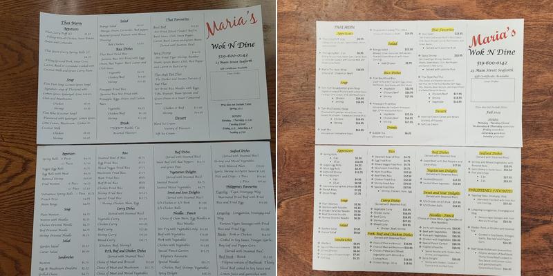 Maria’s Wok n Dine Menu