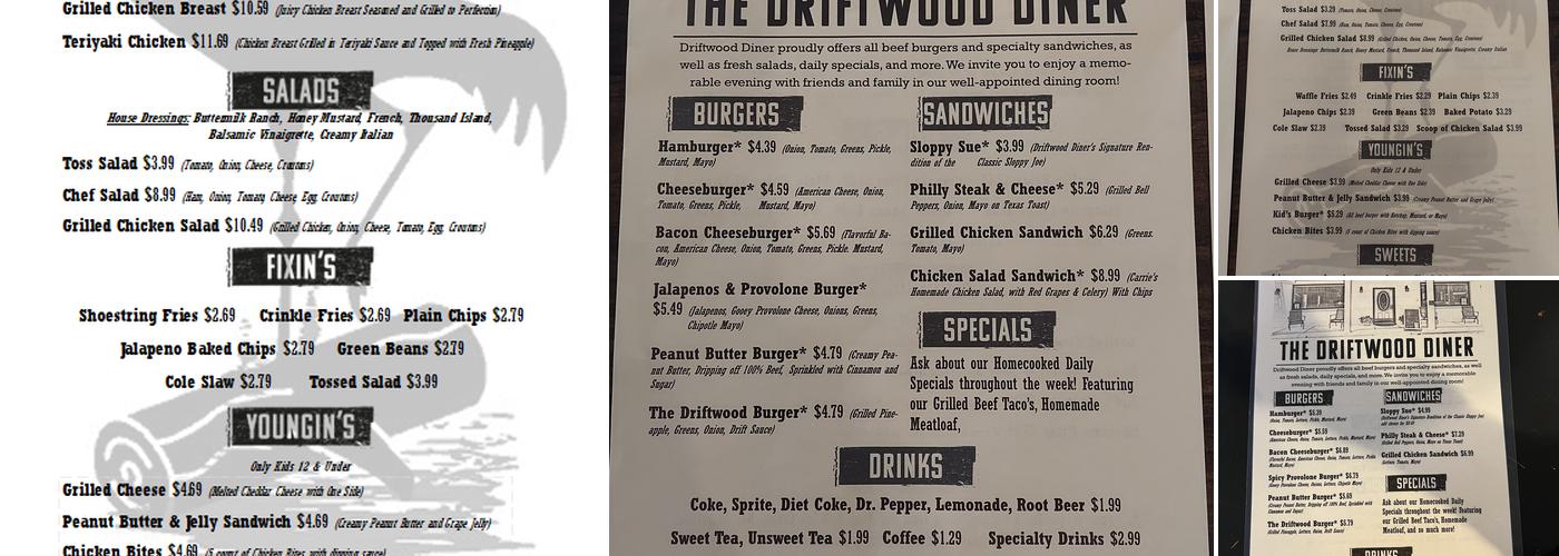 Driftwood Diner Menu