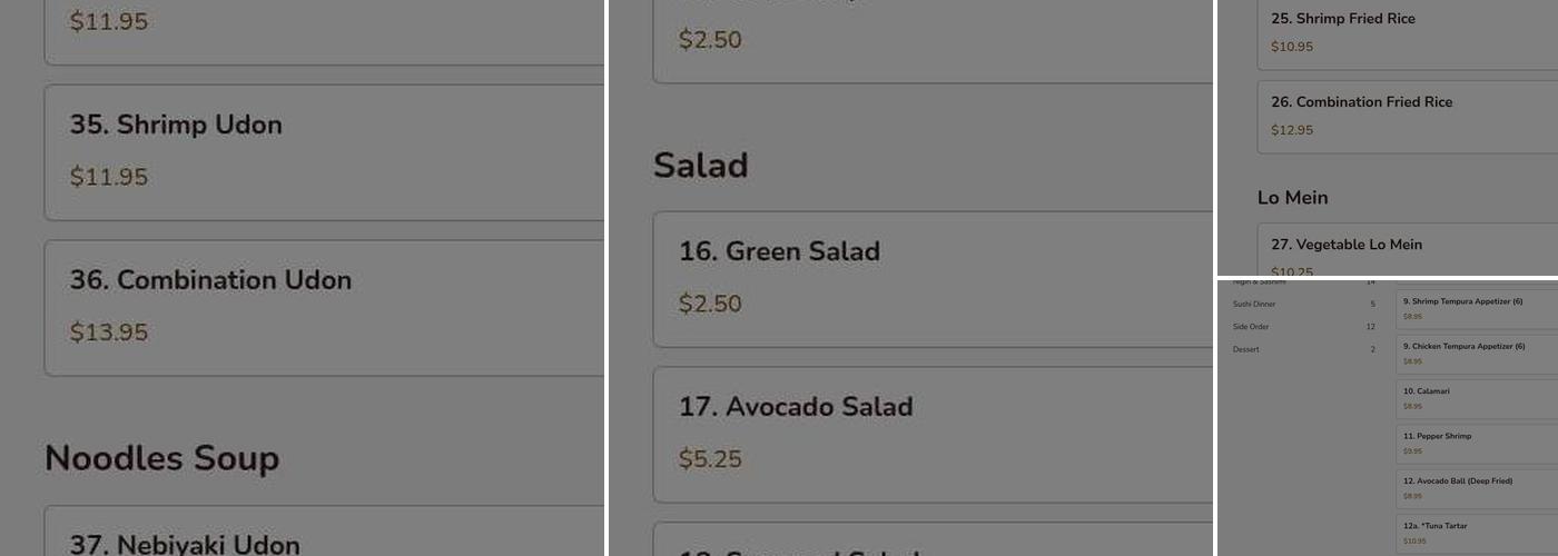 Kirin Sushi Menu