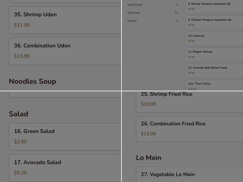 Kirin Sushi Menu