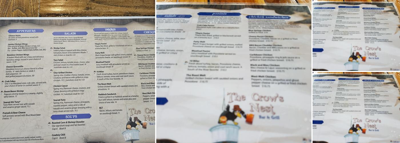 Crows Nest Restaurant Menu