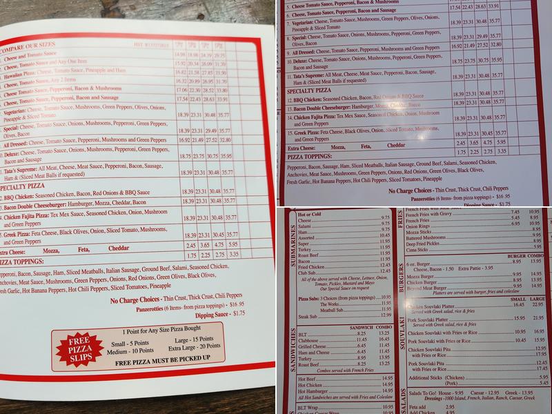 Tata's House Of Pizza & Pasta Brockville Menu