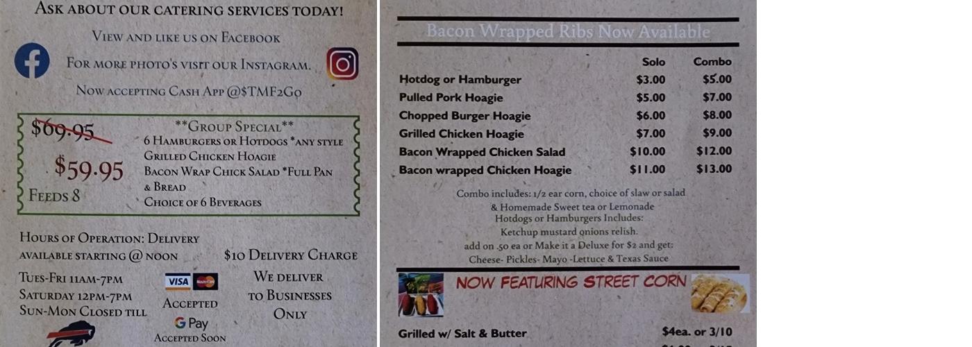 Taylor Made Food 2 Go LLC Menu