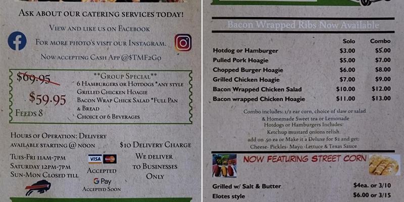 Taylor Made Food 2 Go LLC Menu