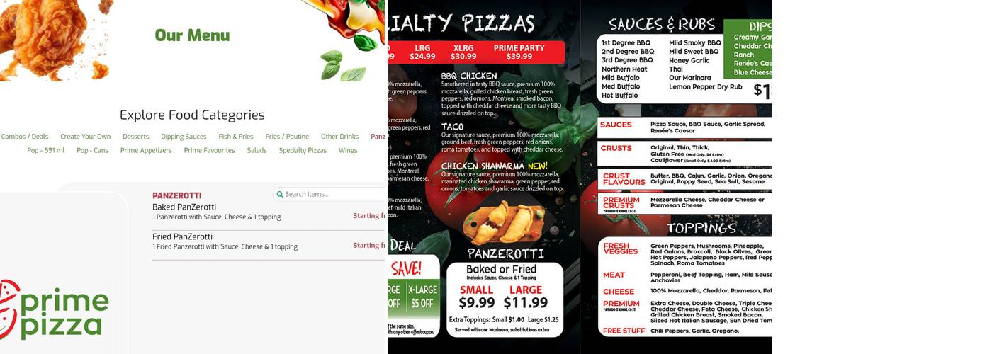 Prime Pizza - Exeter Menu