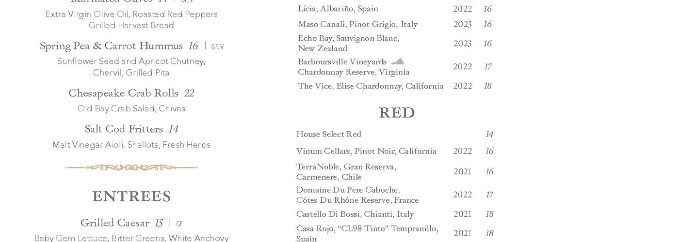 The Social Terrace Menu