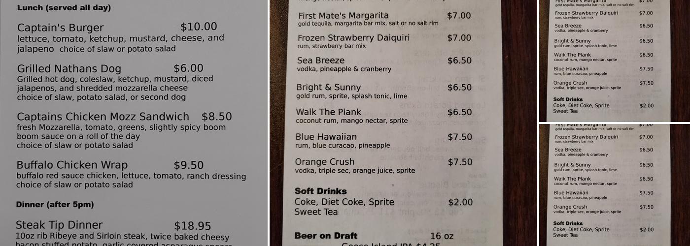 Captain Cooks Waterfront Restaurant Menu