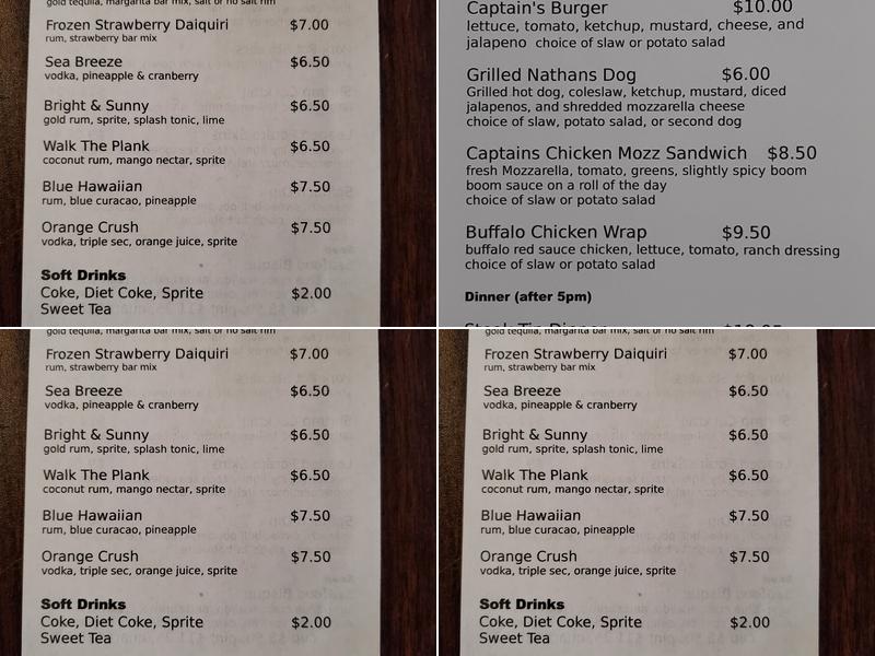 Captain Cooks Waterfront Restaurant Menu