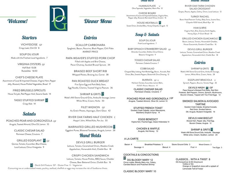 Devil’s Knob Grill Menu