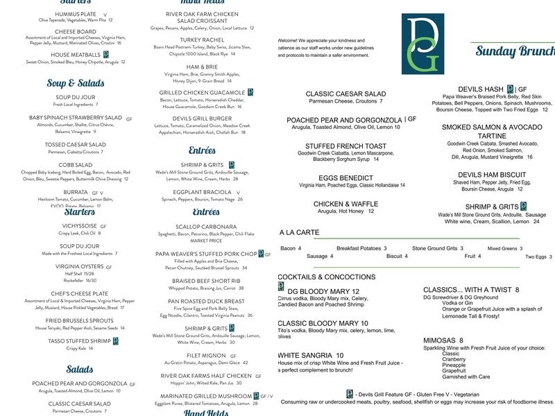 Devil’s Knob Grill Menu