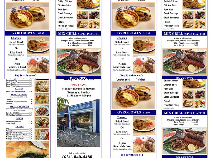 Greek Tastes Menu