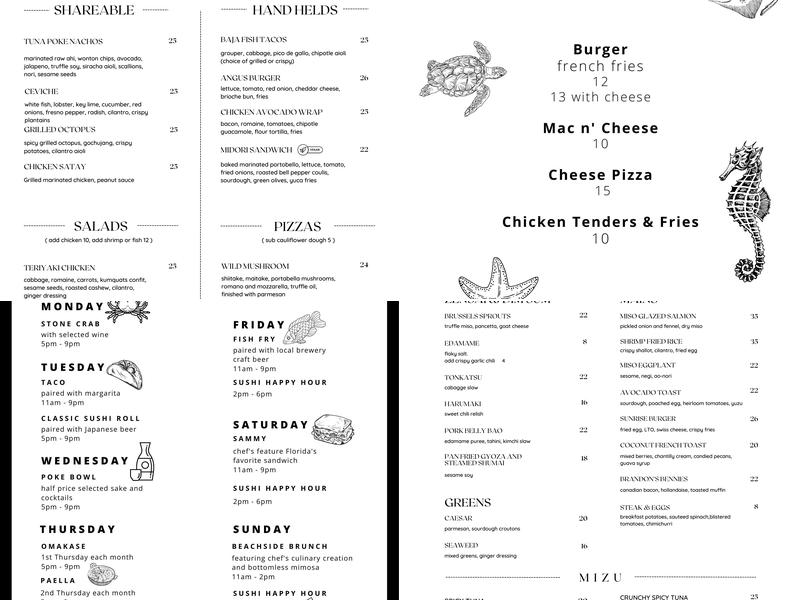 Brandon's Palm Beach Menu
