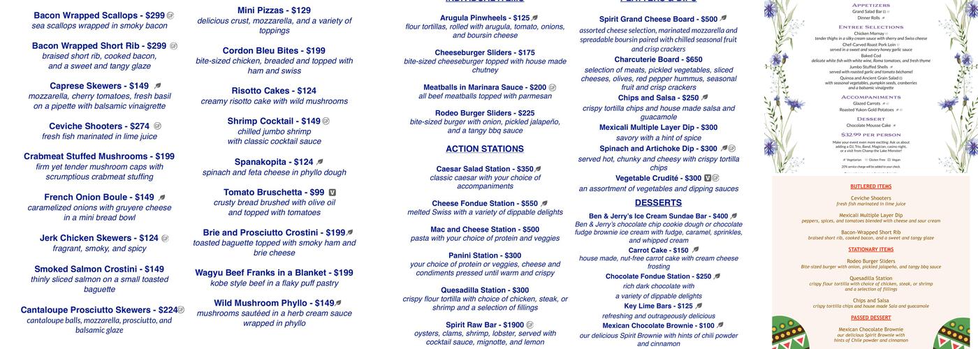 Spirit of Ethan Allen Menu