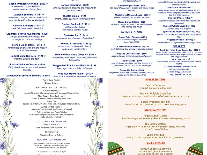 Spirit of Ethan Allen Menu