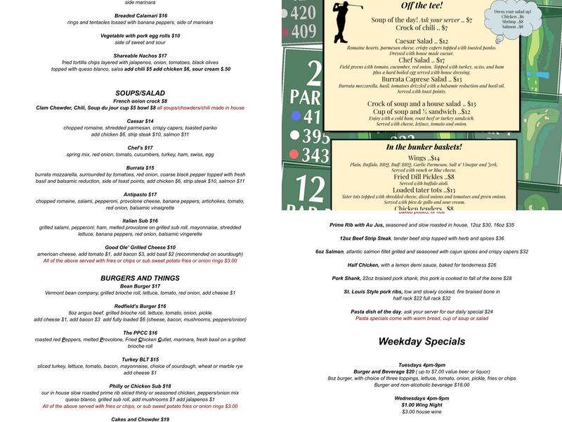 Redfield's Bar & Grill Menu