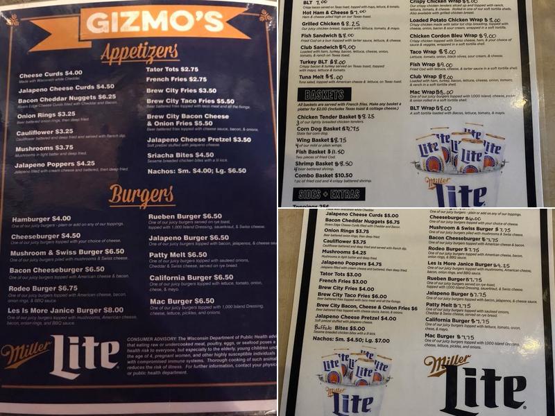 GIZMO'S BAR AND GRILL Menu