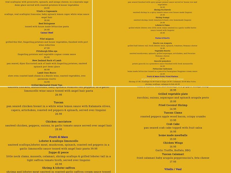 Barnstable tuscan Cuisine/tavern Menu