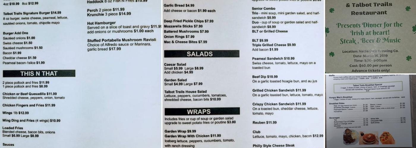 Talbot Trails Restaurant Menu