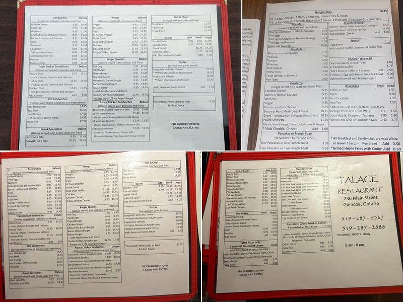 Palace Restaurant The Menu