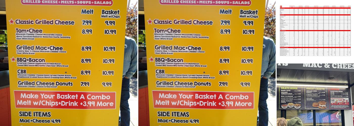Tom & Chee Menu