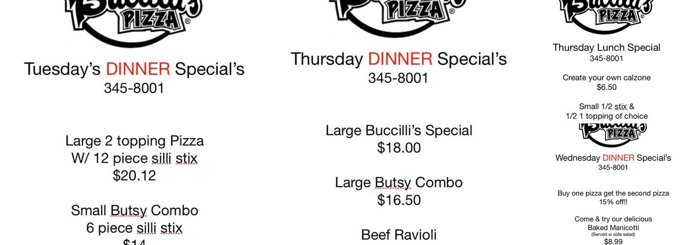 Buccilli's Pizza Menu