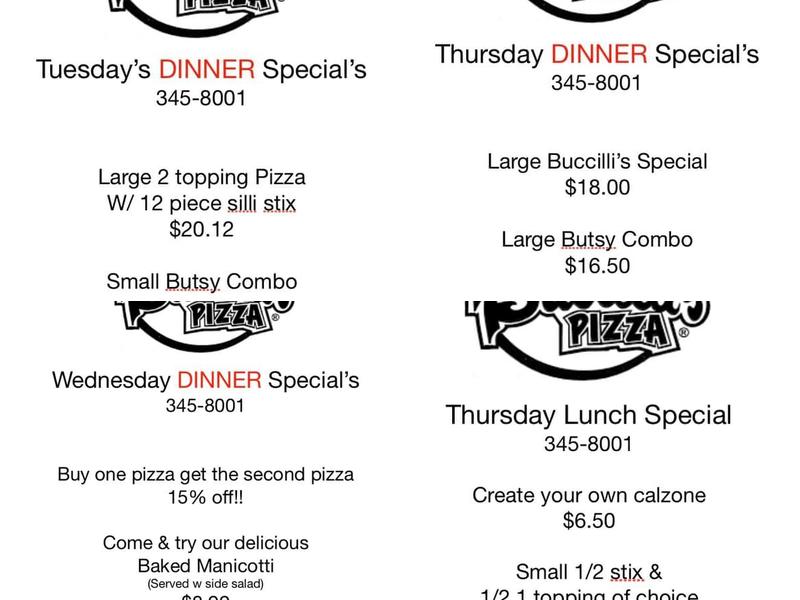 Buccilli's Pizza Menu