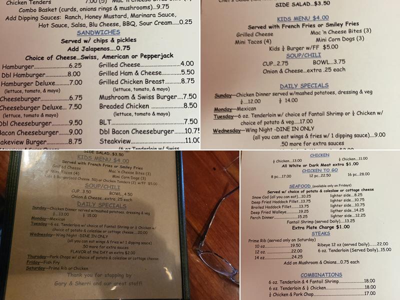 Gerrit's Lakeview Inn Menu