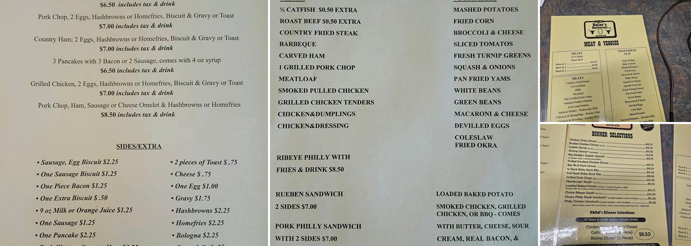 Keller's Bar & Grill Menu