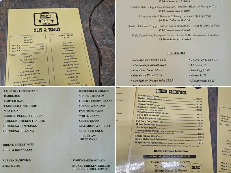 Keller's Bar & Grill Menu