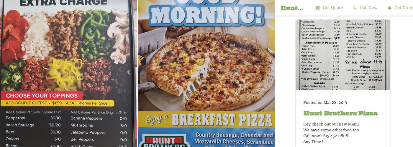 Hunt Brothers Pizza Menu