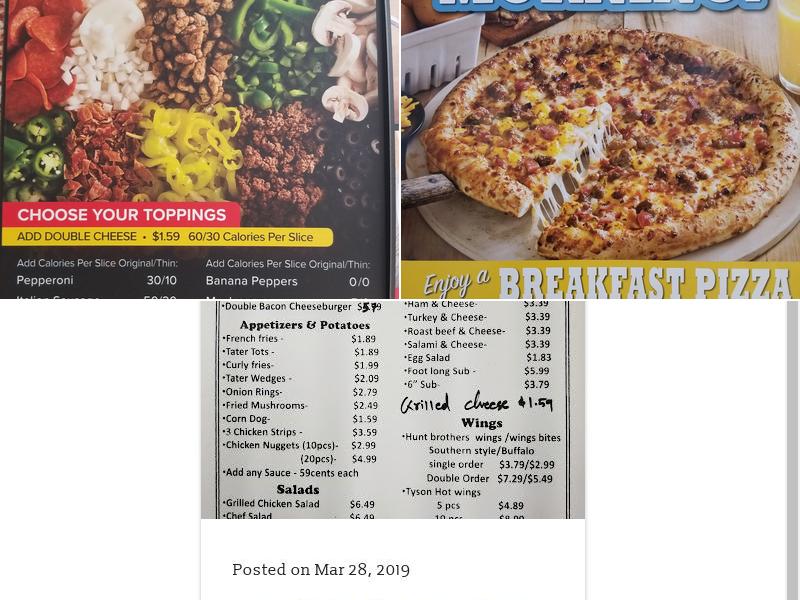 Hunt Brothers Pizza Menu