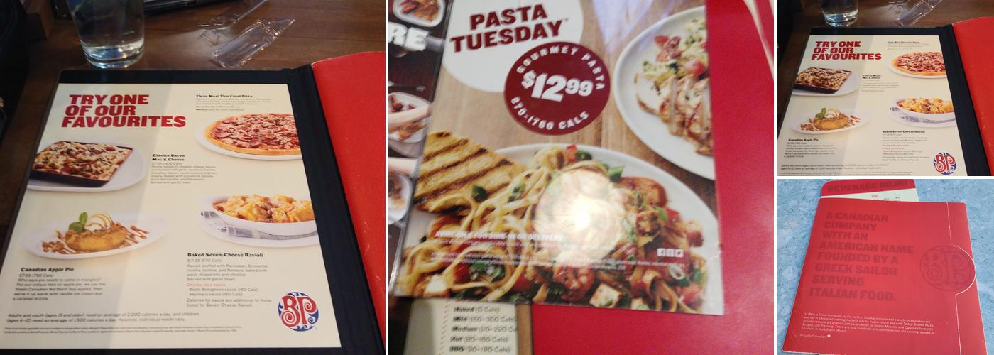 Boston Pizza Menu