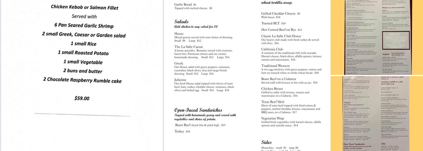 Cavelier Room Menu