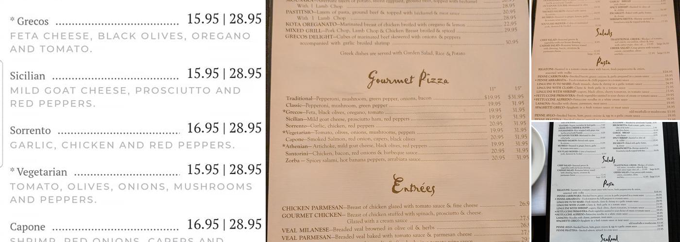 Grecos Menu