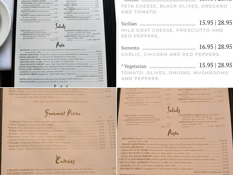 Grecos Menu