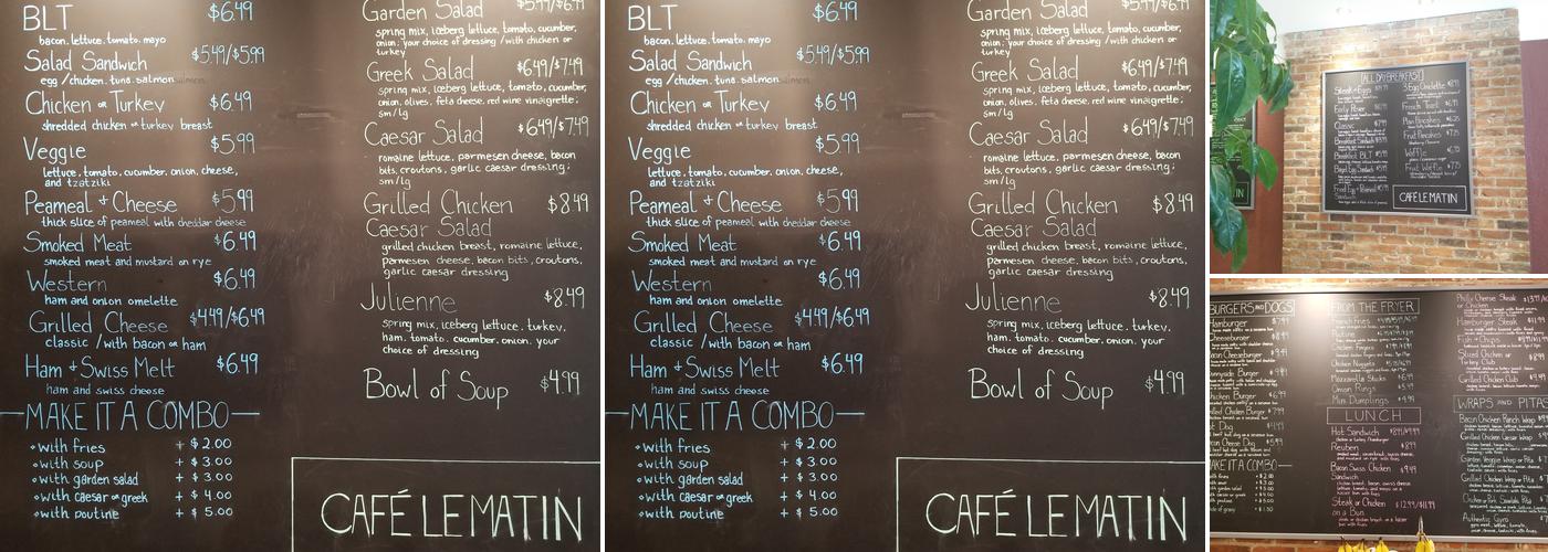 Cafe Le Matin Menu