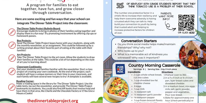 The Dinner Table Project Menu