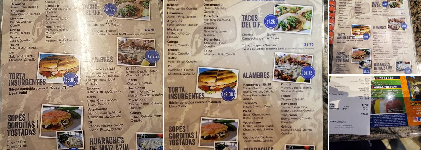 Torteria Insurgentes Menu