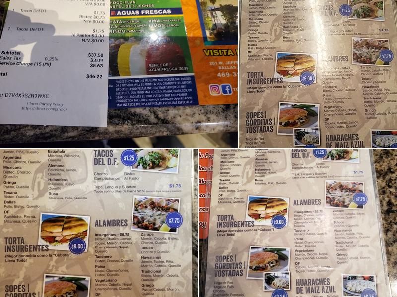 Torteria Insurgentes Menu