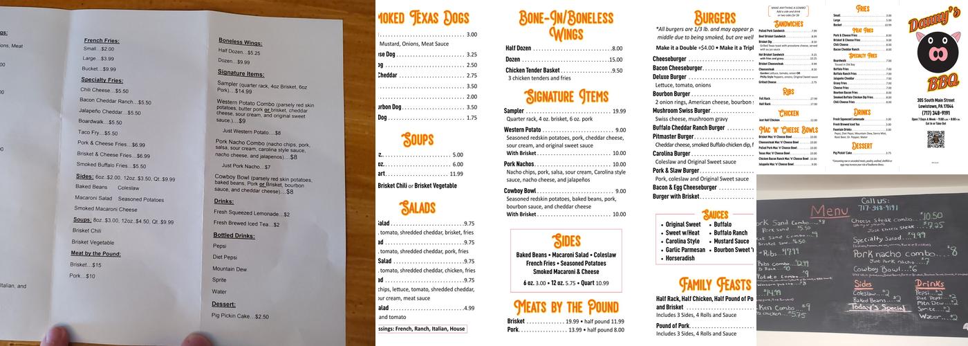Danny's BBQ Menu