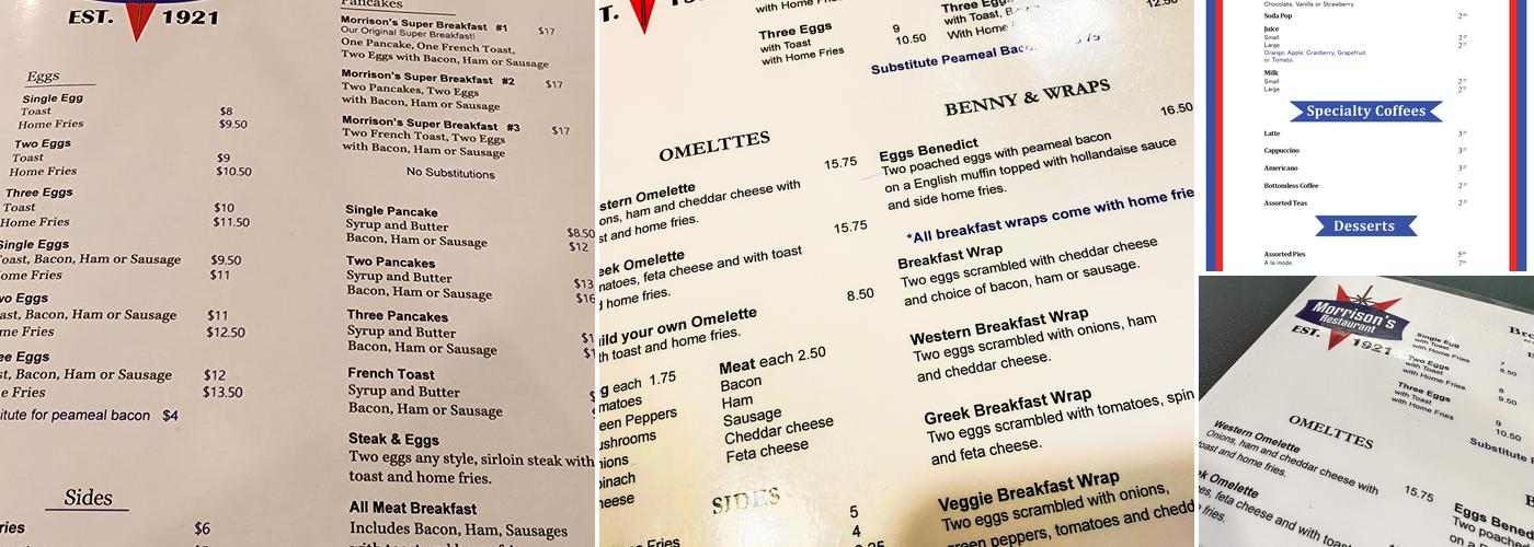 Morrison's Restaurant Menu