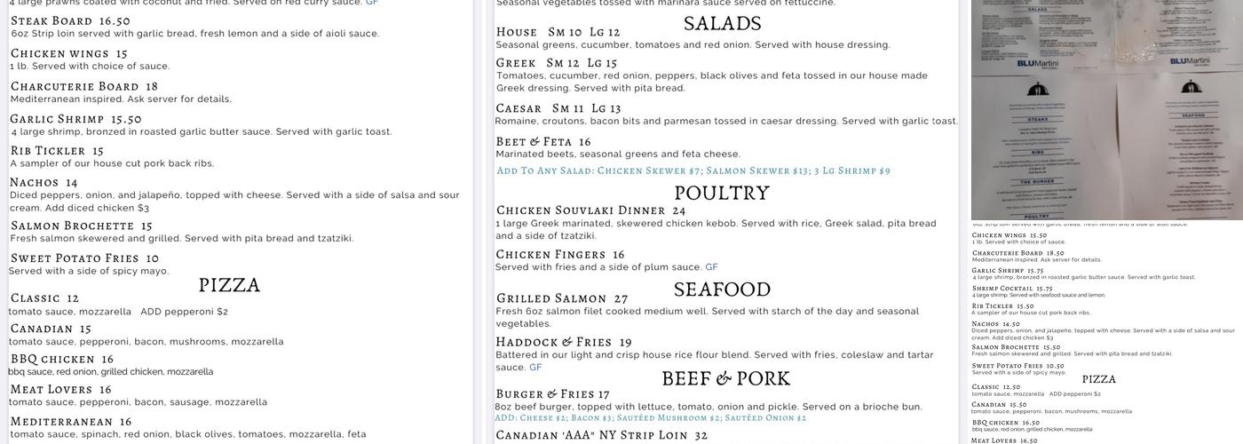 BLU Martini Menu