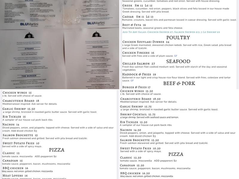 BLU Martini Menu