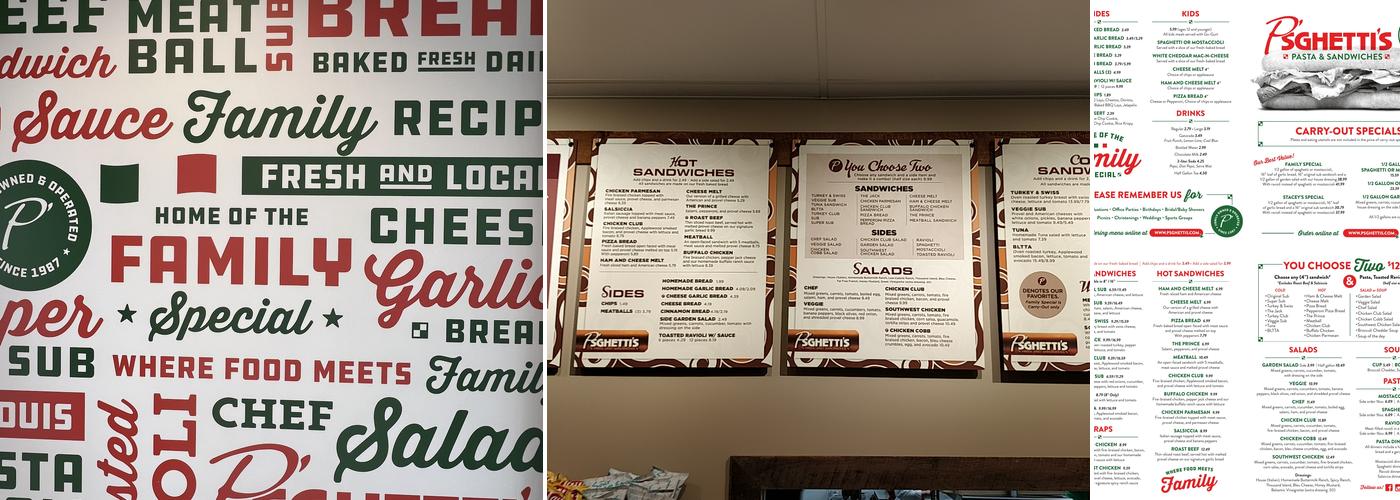 Psghettis pasta & sandwiches Menu