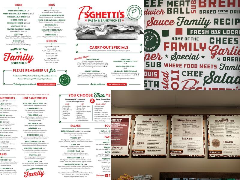 Psghettis pasta & sandwiches Menu