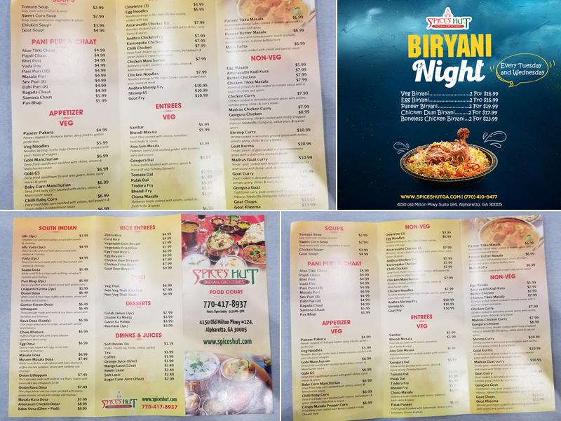 Spices Hut Food Court Menu