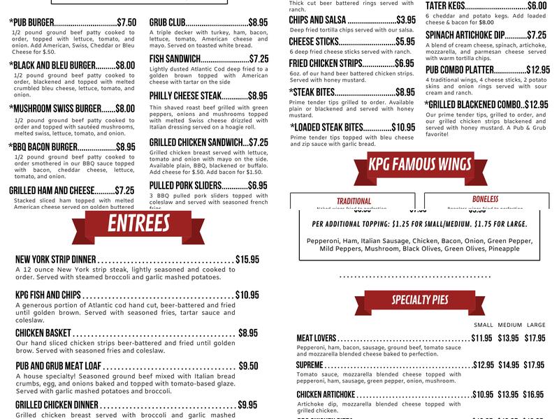 Kingston Pub & Grub Menu